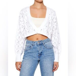 Gorgeous Faux Gem Embellished Cropped Cardigan Sweater
